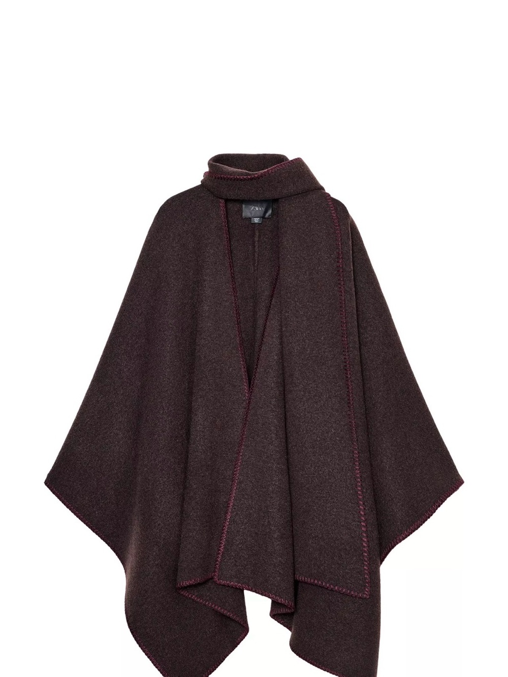 Zara Brown Knit Cape with Contrast Thread Stitching